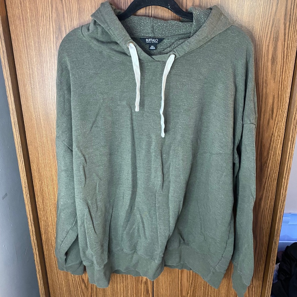 Buffalo‎ David Bitton Hoodie Mens XXL Olive Green Pullover Sweatshirt Soft Knit